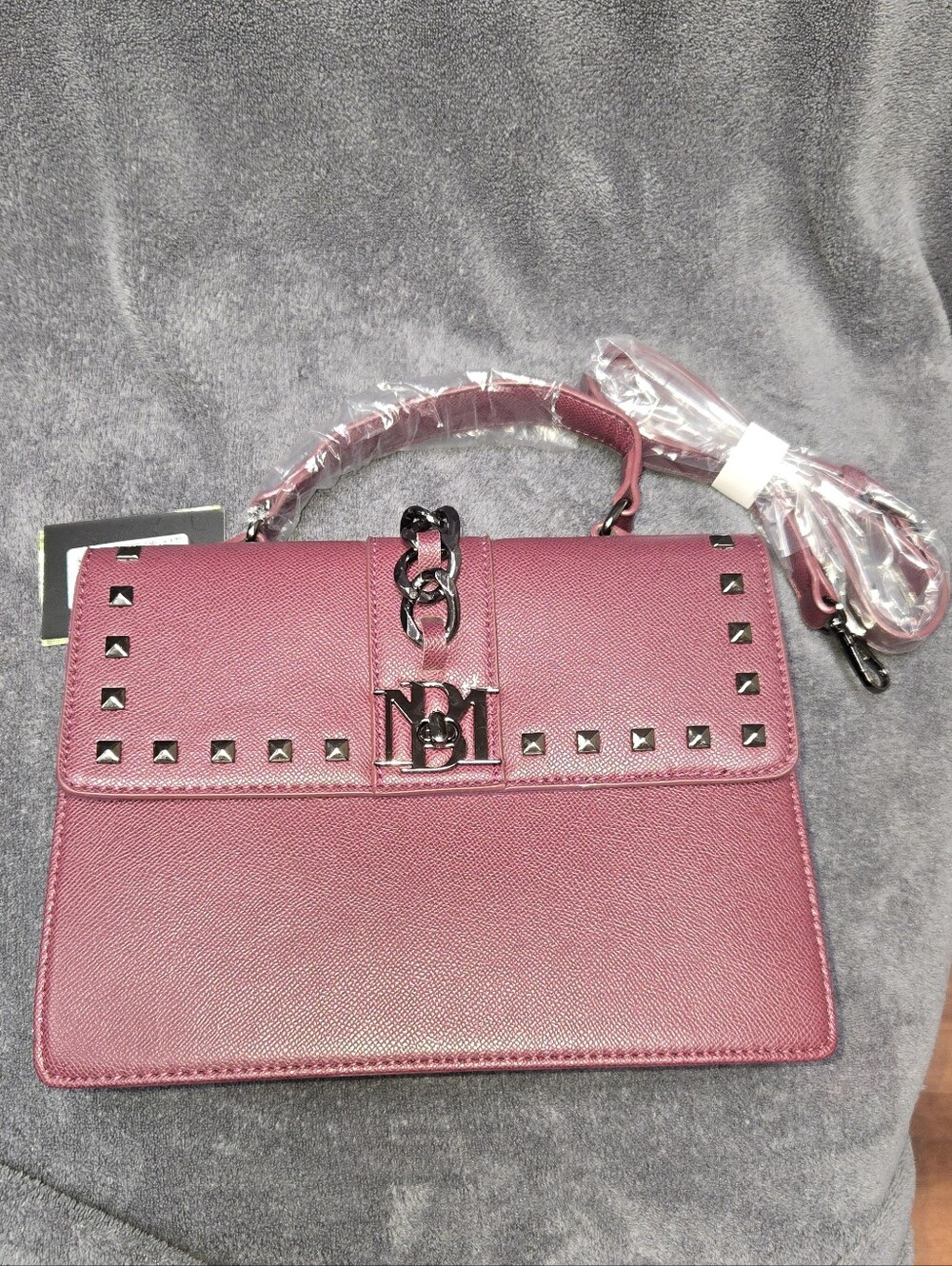 Badgley Mischka Plum Studded Satchel Crossbody Bag Vegan Leather NWT